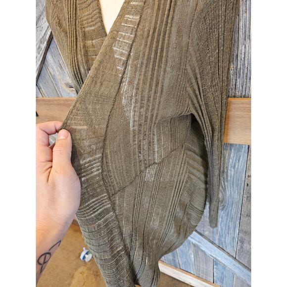 Eileen fisher linen blend Italian yarn cardigan green open jacket EUC size L ^ - Picture 2 of 7
